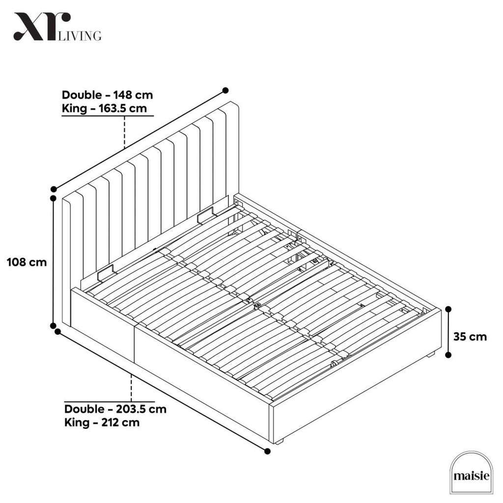 Maisie Upholstered Ottoman Bed with LED Lighting - Navy Blue (2 Sizes) - XR LivingOttoman Bed