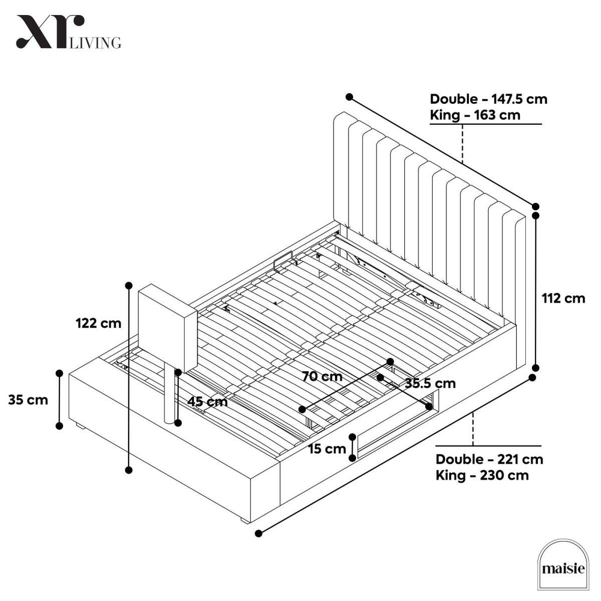 Maisie Upholstered Ottoman TV Bed with LED Lighting - Natural Stone (2 Sizes) - XR LivingOttoman TV Bed