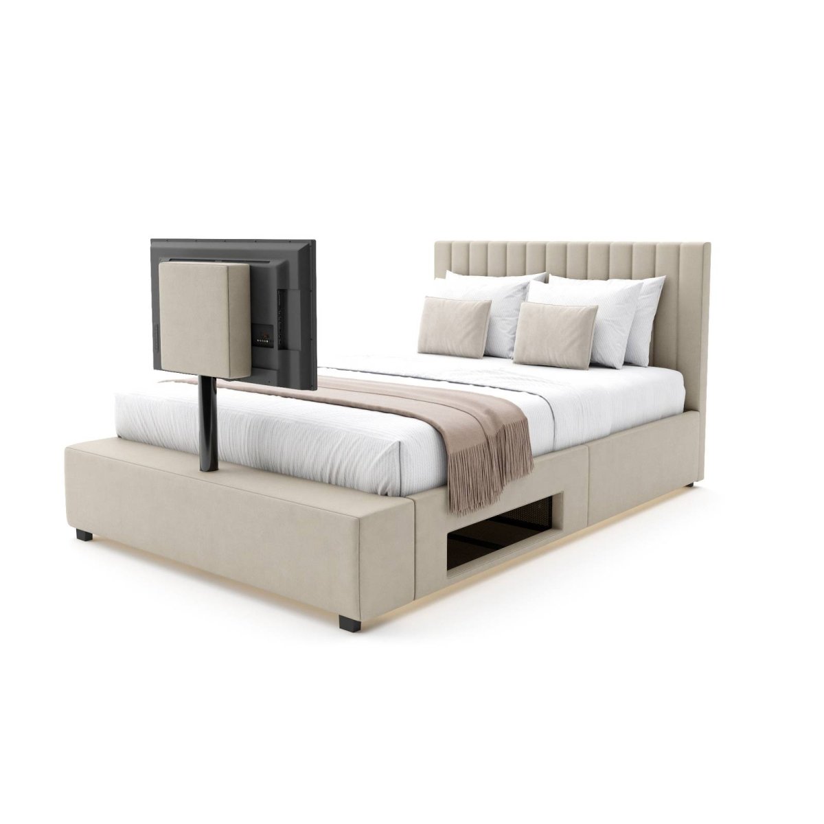 Maisie Upholstered TV Bed with LED Lighting - Natural Stone (2 Sizes) - XR LivingTV Bed