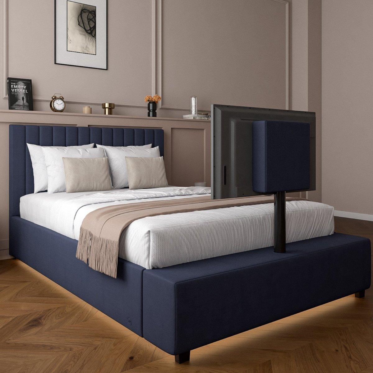 Maisie Upholstered TV Bed with LED Lighting - Navy Blue (2 Sizes) - XR Living