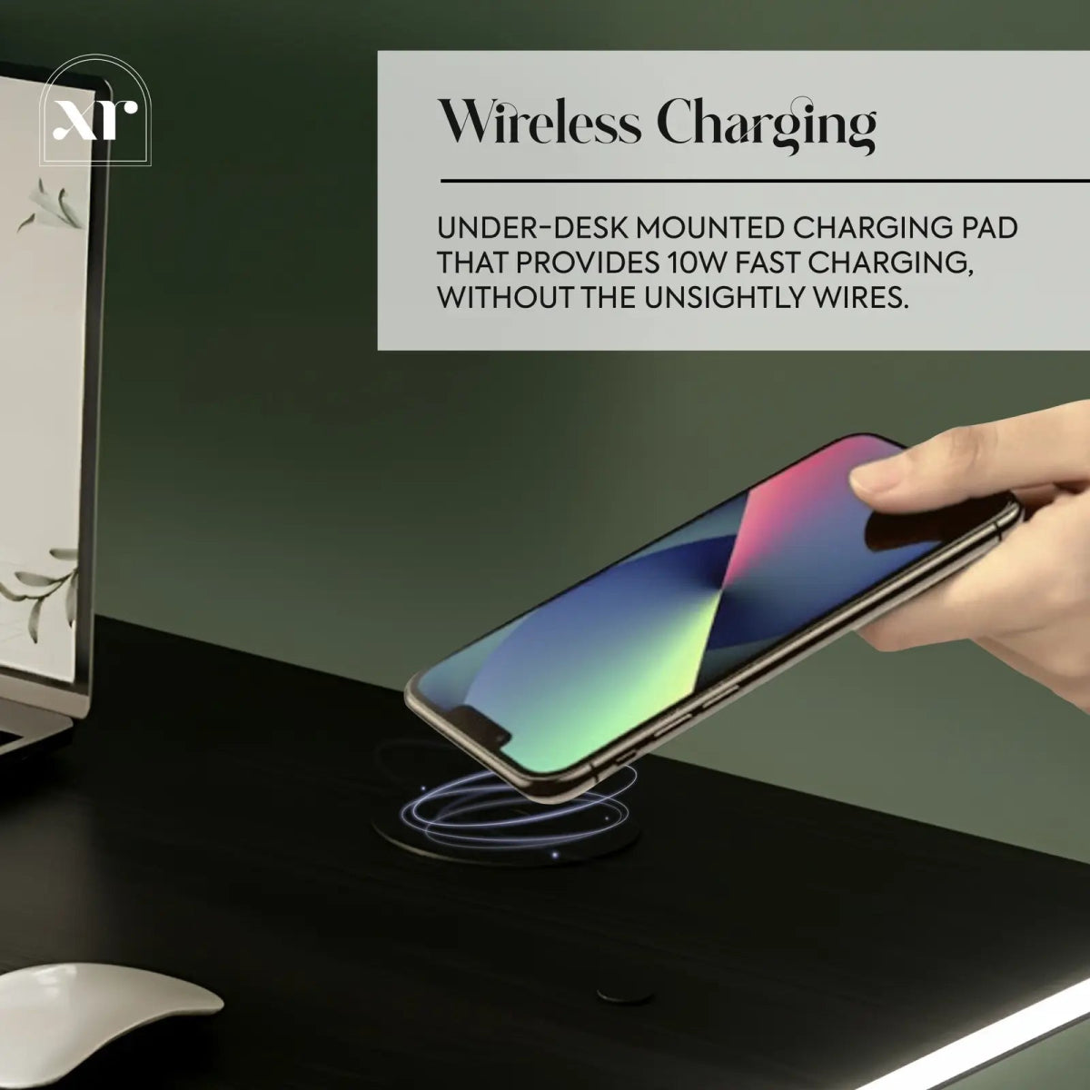 Oka LED Office Desk with Wireless Charging - Ash Black RGB (2 Sizes) - XR LivingOffice Desk