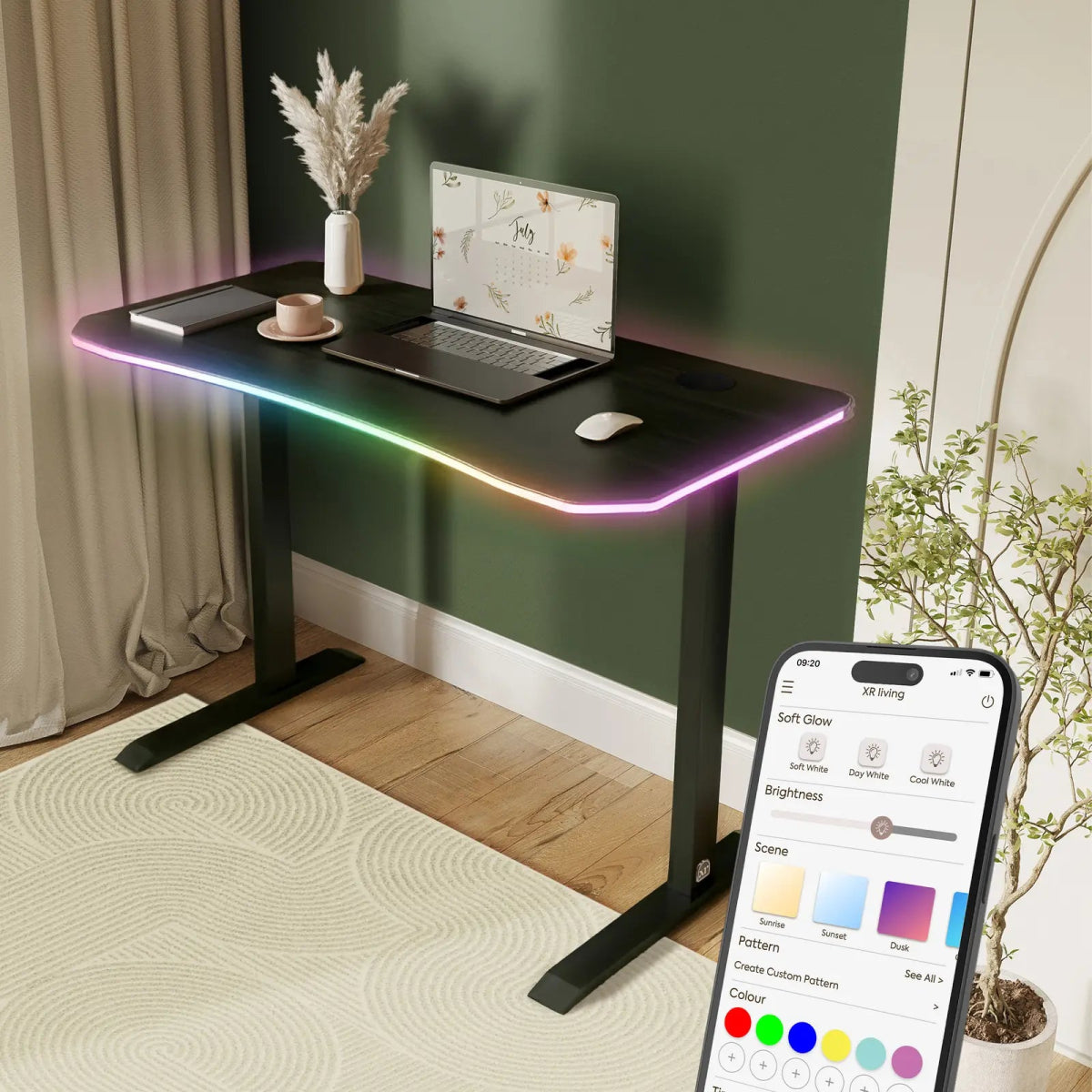 Oka LED Office Desk with Wireless Charging - Ash Black RGB (2 Sizes) - XR LivingOffice Desk