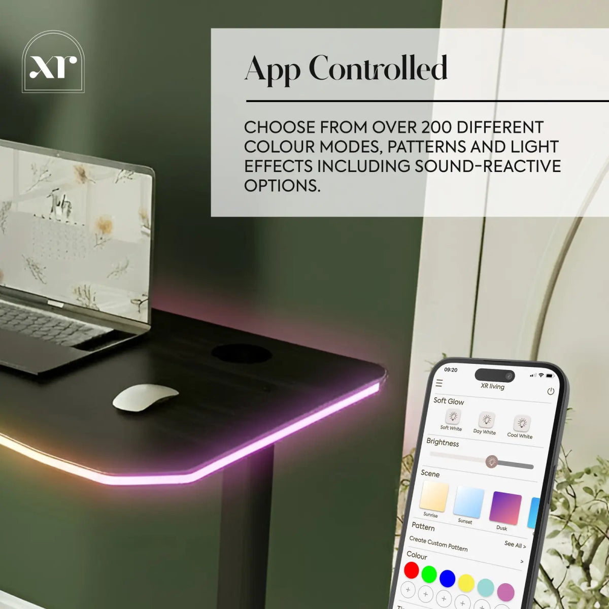 Oka LED Office Desk with Wireless Charging - Ash Black RGB (2 Sizes) - XR LivingOffice Desk