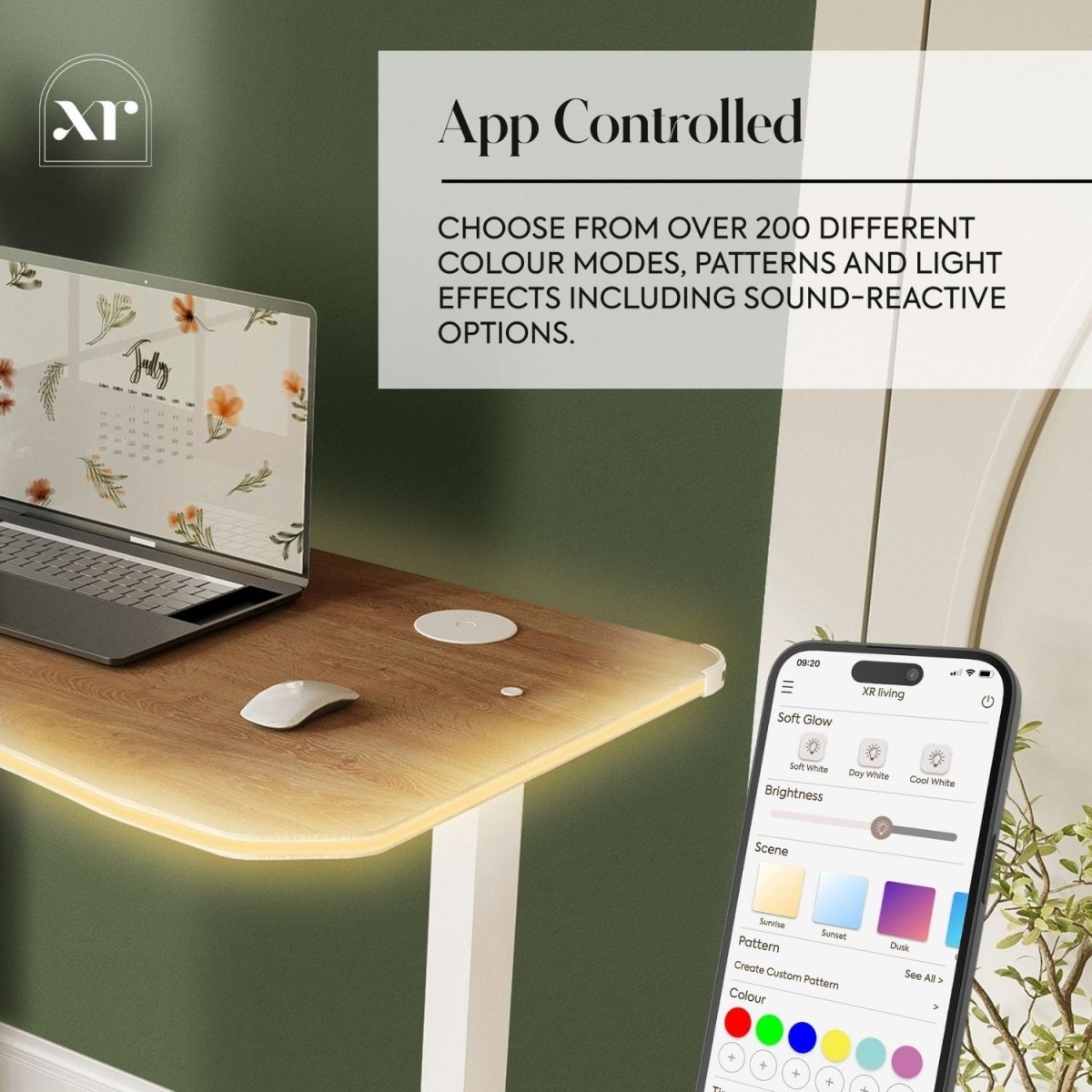 Oka LED Office Desk with Wireless Charging - Oak RGB (2 Sizes) - XR LivingOffice Desk