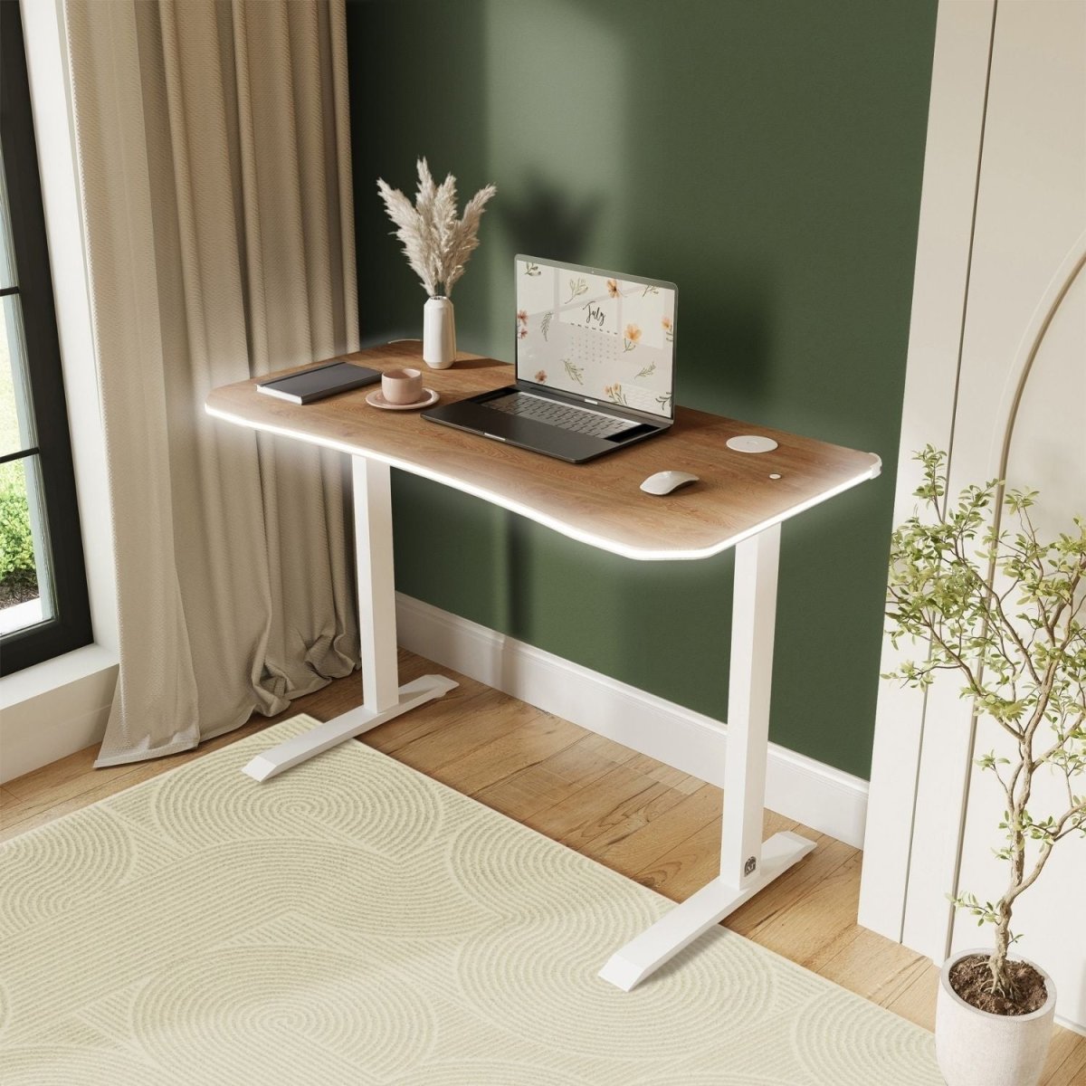 Oka LED Office Desk with Wireless Charging - Oak RGB (2 Sizes) - XR LivingOffice Desk
