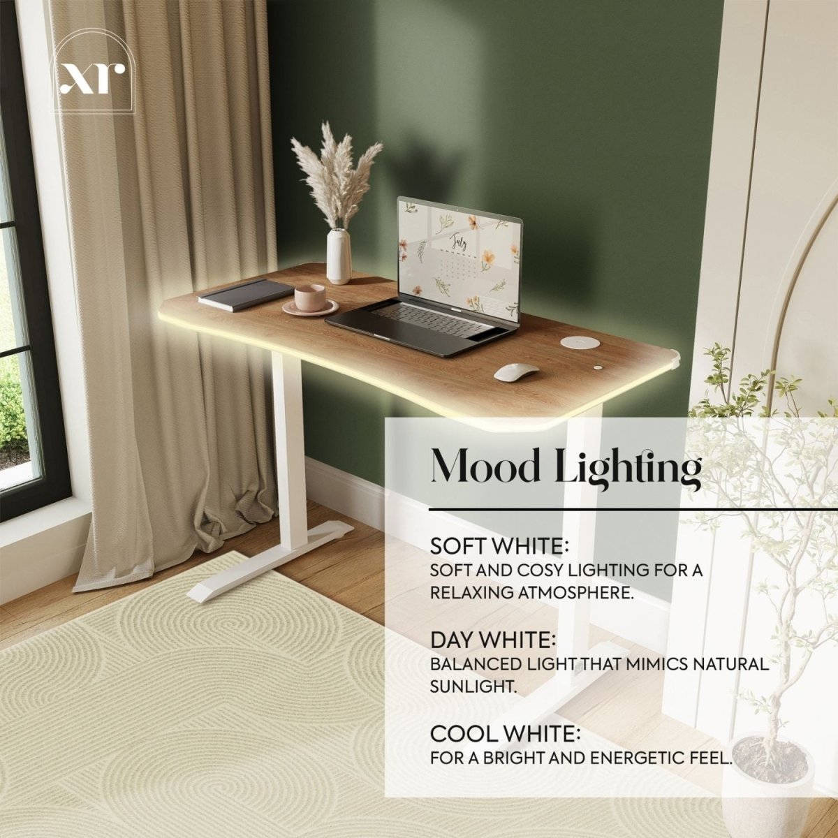 Oka LED Office Desk with Wireless Charging - Oak RGB (2 Sizes) - XR LivingOffice Desk