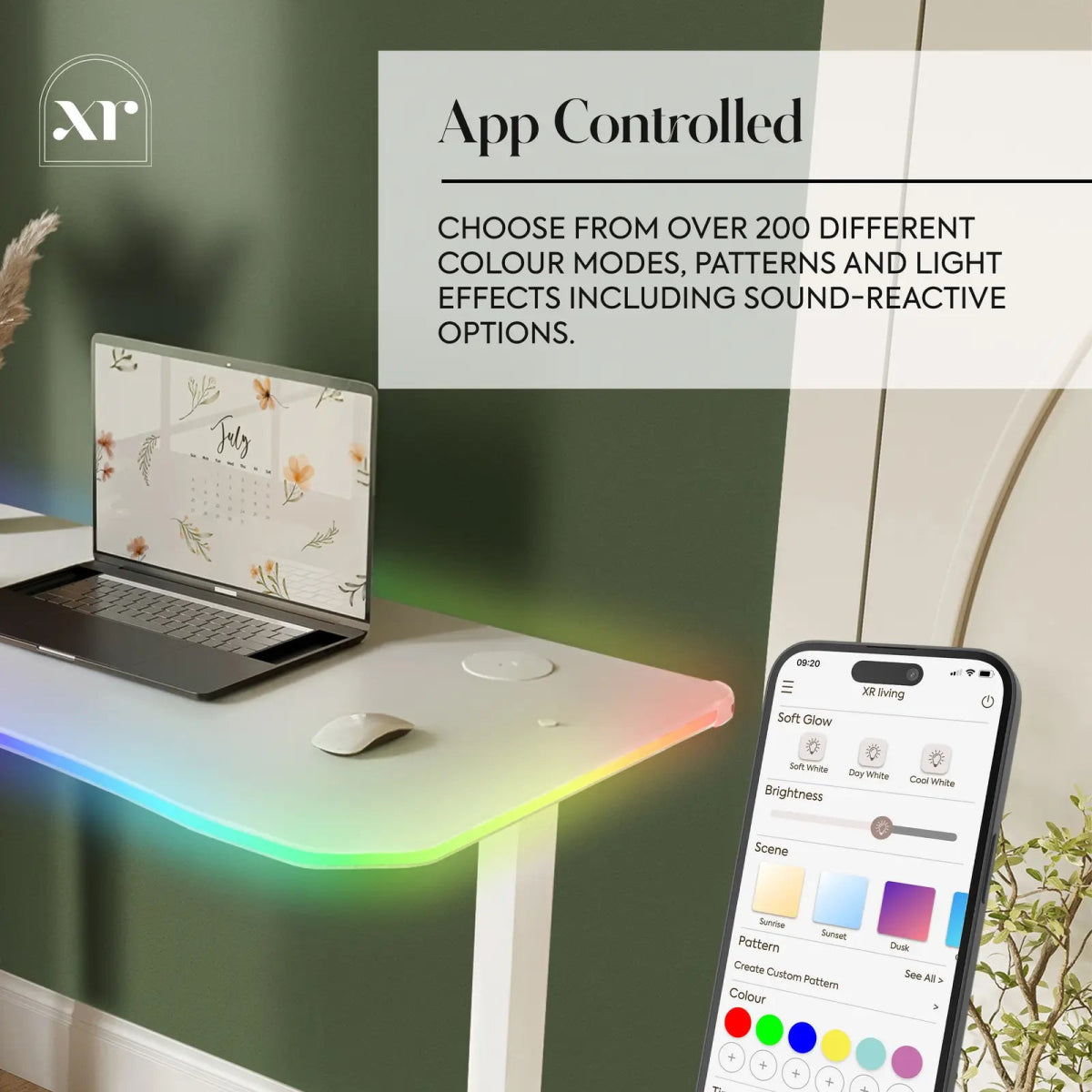Oka LED Office Desk with Wireless Charging - White RGB (2 Sizes) - XR LivingOffice Desk