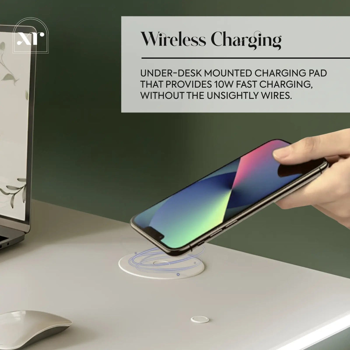 Oka LED Office Desk with Wireless Charging - White RGB (2 Sizes) - XR LivingOffice Desk