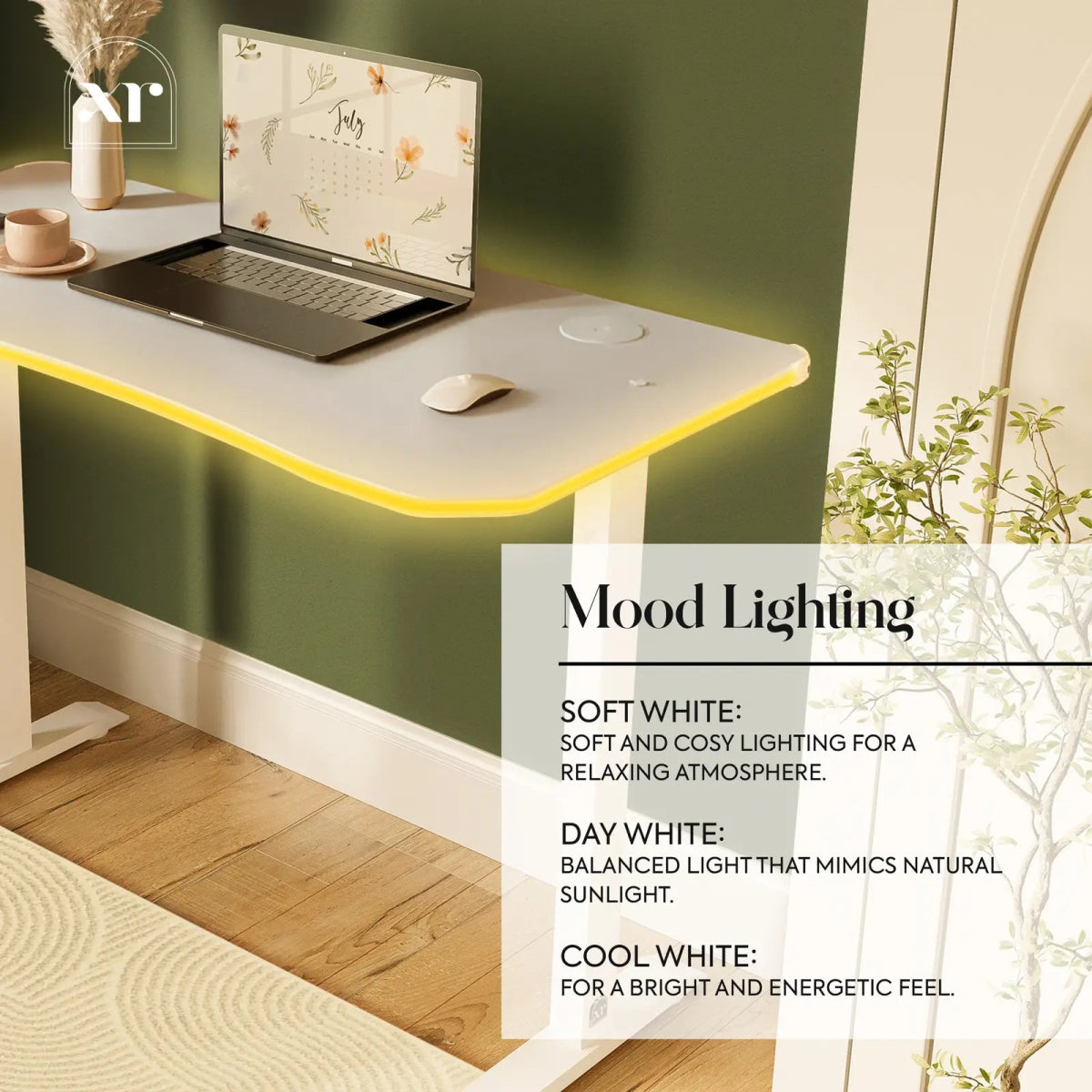Oka LED Office Desk with Wireless Charging - White RGB (2 Sizes) - XR LivingOffice Desk