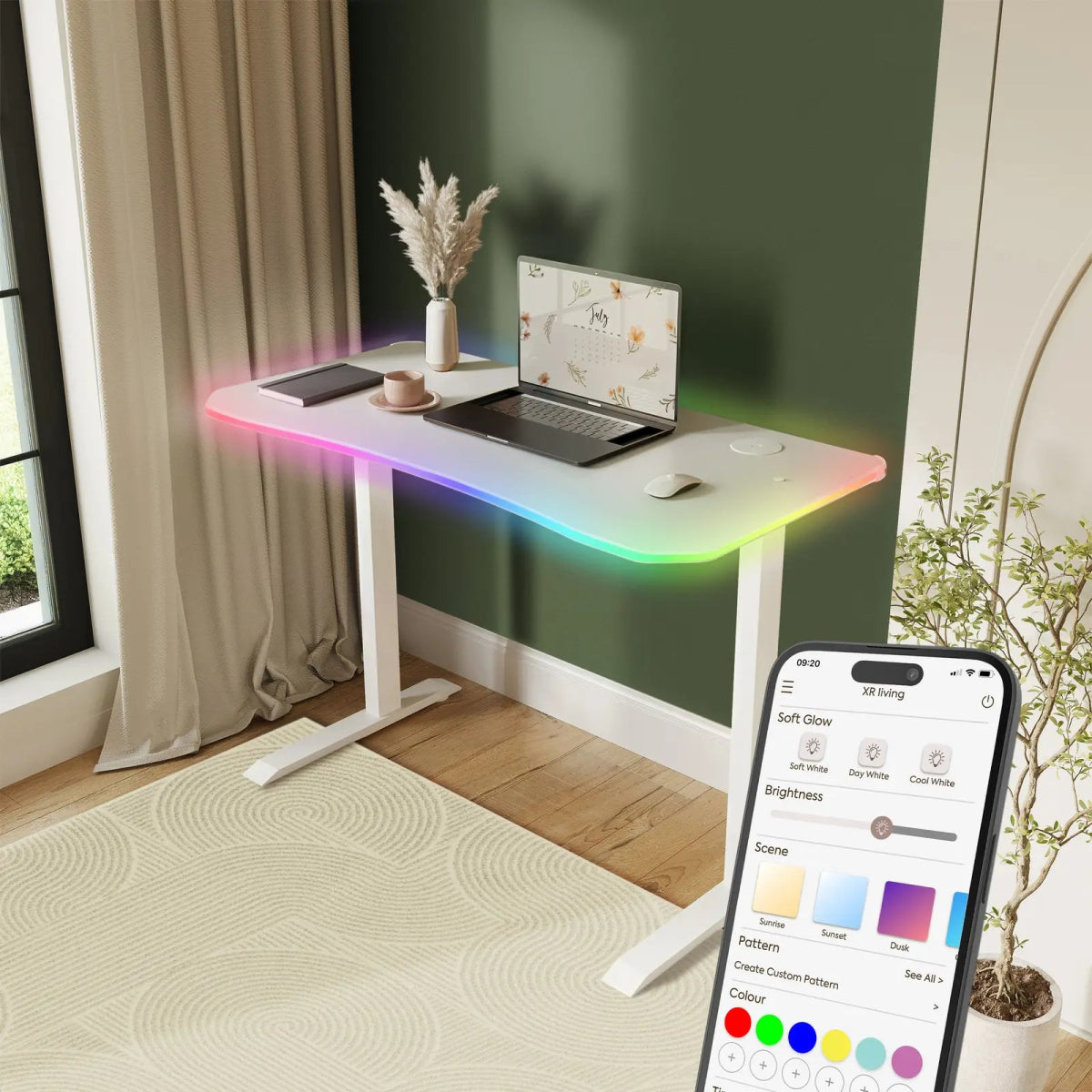 Oka LED Office Desk with Wireless Charging - White RGB (2 Sizes) - XR LivingOffice Desk