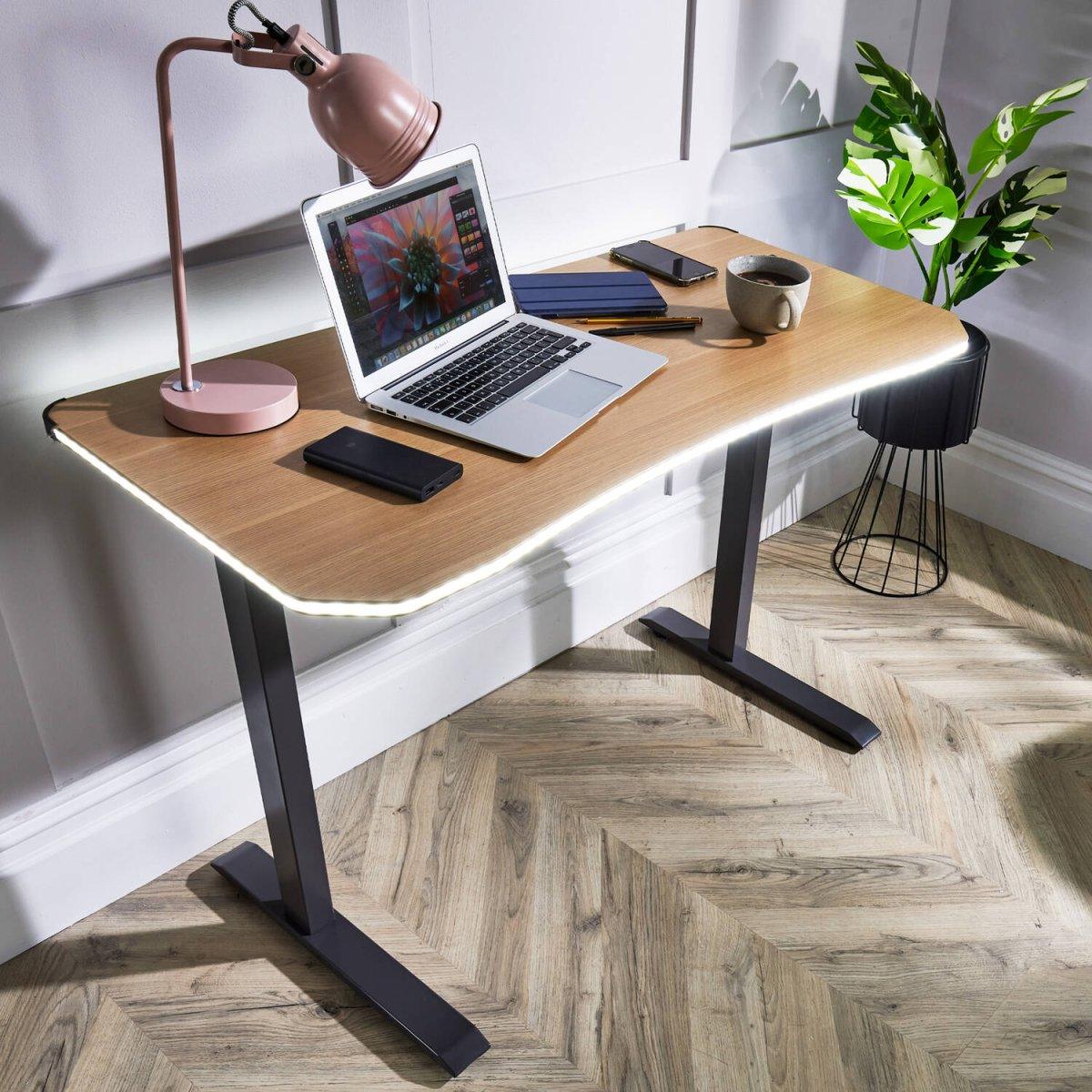 Oka Office Desk with LED Lights & Wireless Charging - Oak Effect - XR LivingOffice Desk