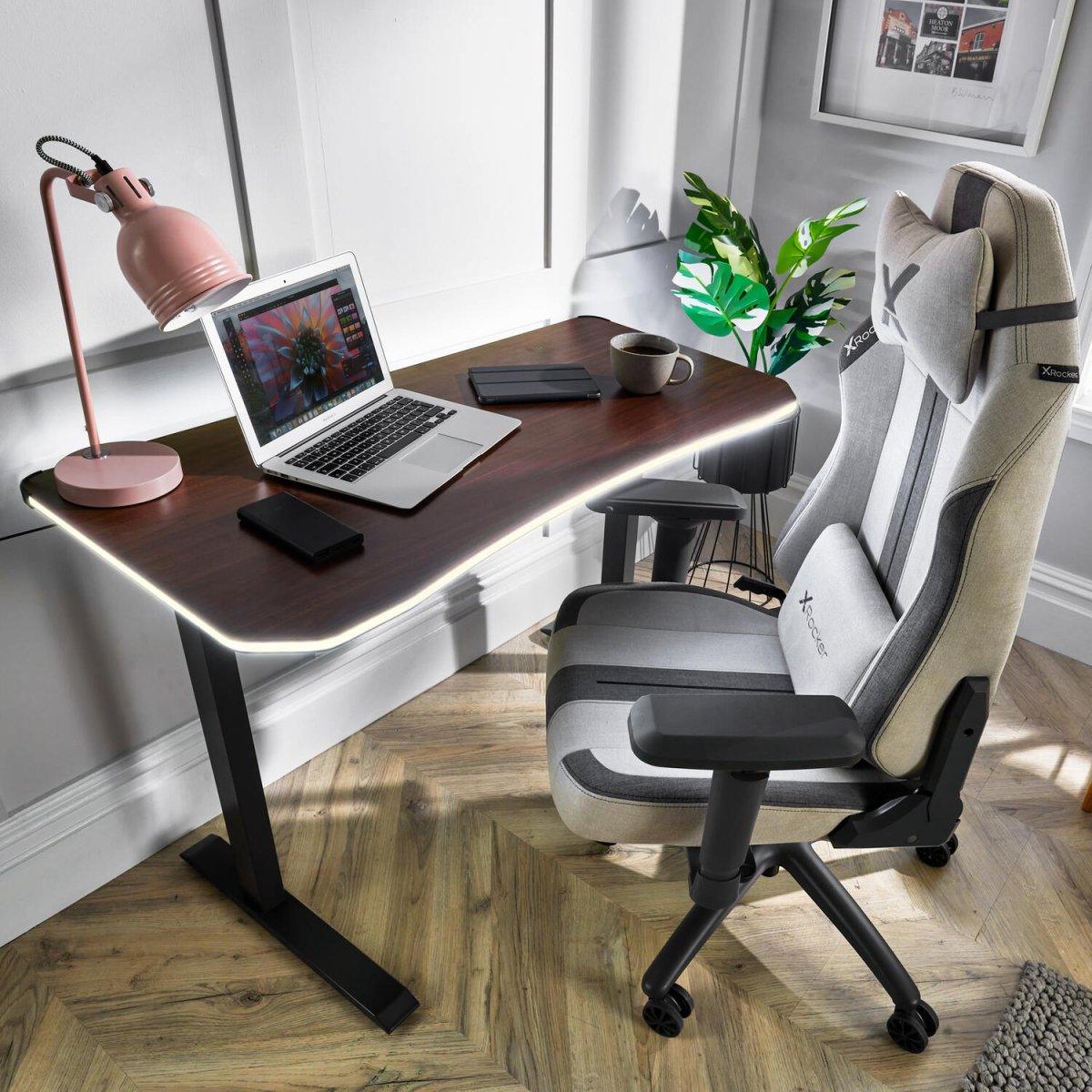 Oka Office Desk with LED Lights & Wireless Charging - Walnut Effect - XR LivingOffice Desk