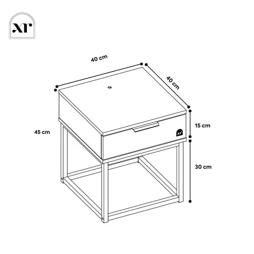 Denver Bedside Table With App Controlled LED Lights - Oak / Black dimensions