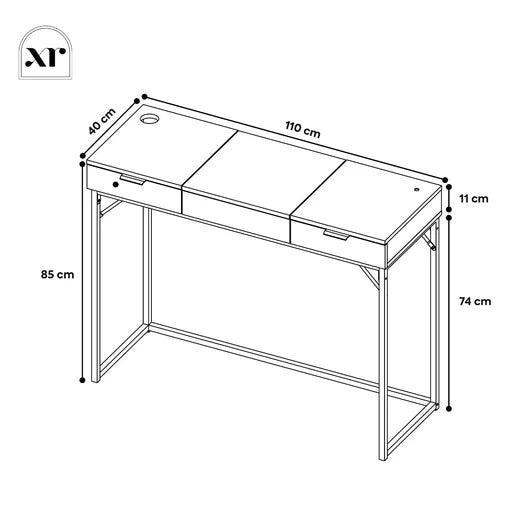 Denver Dressing Table With Mirror, Wireless Charging and App Controlled LED Lights - Oak / Black dimensions